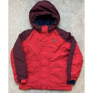 Lands End Winter Jacket Boys Small 8 Red Grow a Long Hood Fleece Lined Outdoors